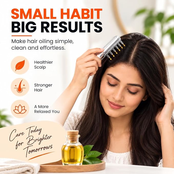 Liquid Hair Oil Applicator Comb Refillable Scalp Massager & Liquid Dispenser Oil Distribution Tool for All Hair Types & Growth Routines