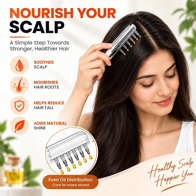 Liquid Hair Oil Applicator Comb Refillable Scalp Massager & Liquid Dispenser Oil Distribution Tool for All Hair Types & Growth Routines