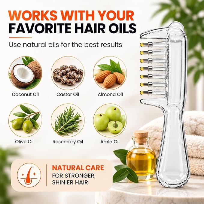 Liquid Hair Oil Applicator Comb Refillable Scalp Massager & Liquid Dispenser Oil Distribution Tool for All Hair Types & Growth Routines