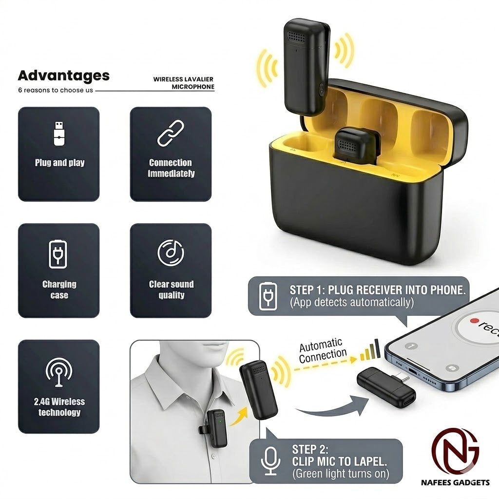 K13 Dual Wireless Lavalier Microphone - Type-C ANC Mic with Charging Case