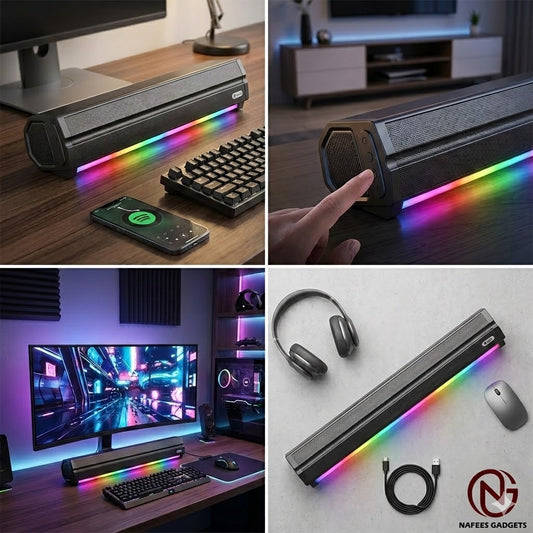 Kisonli LED-802 Wireless Bluetooth Soundbar - RGB Light Multimedia Speaker for PC & TV