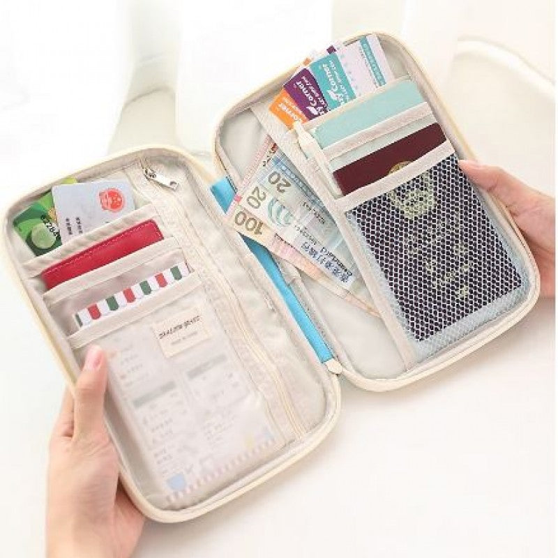 Zippered Travel Pouch Storage Organizer Passposrt Card Ticket Documents Protection Purse Wallet Case Bag Men and Women - Multi