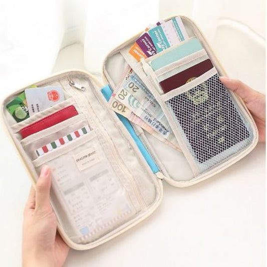 Zippered Travel Pouch Storage Organizer Passposrt Card Ticket Documents Protection Purse Wallet Case Bag Men and Women - Multi