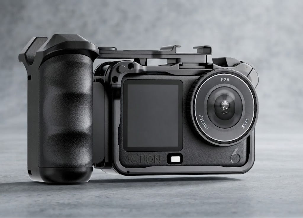 A6 Action Camera Street Photography Handle Set with Protective Cage & Cold Shoe Mount – Ergonomic Grip for Vlogging & Action Filmmaking