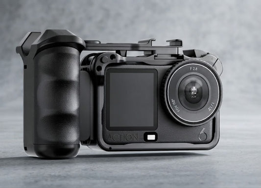 A6 Action Camera Street Photography Handle Set with Protective Cage & Cold Shoe Mount – Ergonomic Grip for Vlogging & Action Filmmaking