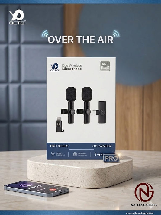 OCTO Pro Series Duo Wireless Microphone (OC-WM002) – 2-in-1 ANC Mic for Vlogging & Interviews (iPhone & Type-C)