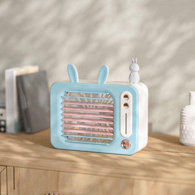 Retro TV Style Portable Air Cooler – Mini USB Humidifier Fan with Soft Night Light & 100mL Water Tank
