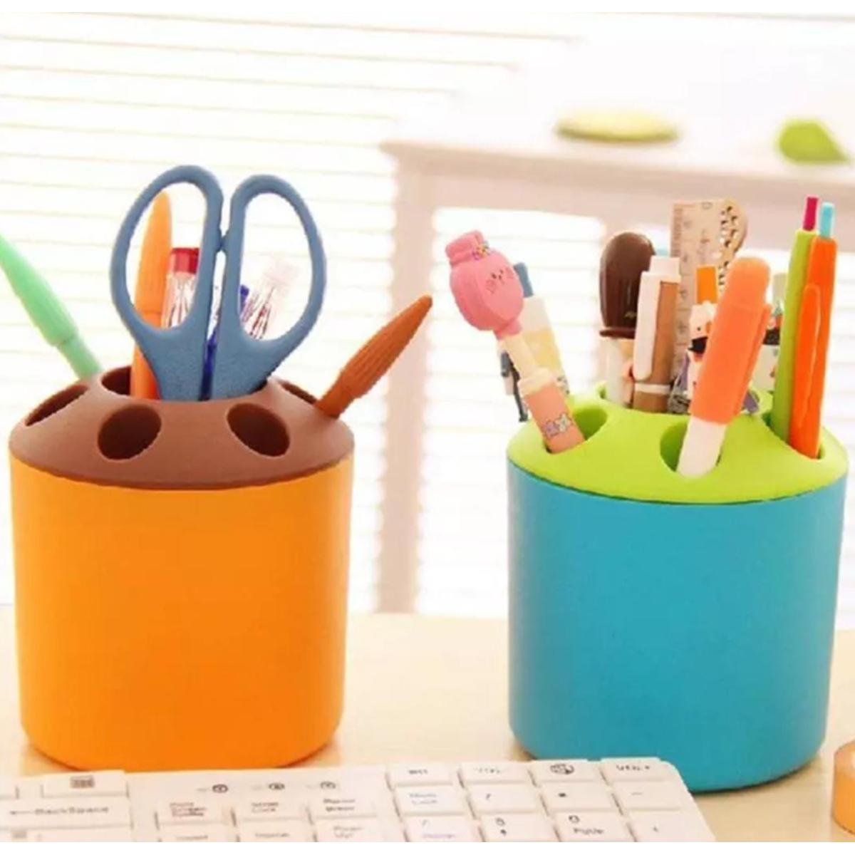 Multifunctional Desktop Plastic Pen Pencil Stationary Holder 6 Hole Toothbrush and Toothpaste Holder 1Pcs