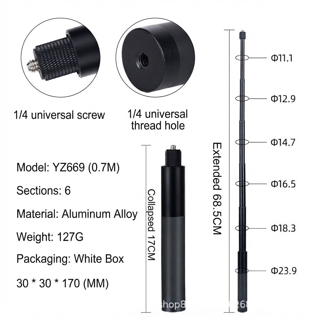 Suitable for Insta360X6/X5/X4 Invisible Carbon Fiber Selfie Stick Bullet Time Extension Telescopic Rod