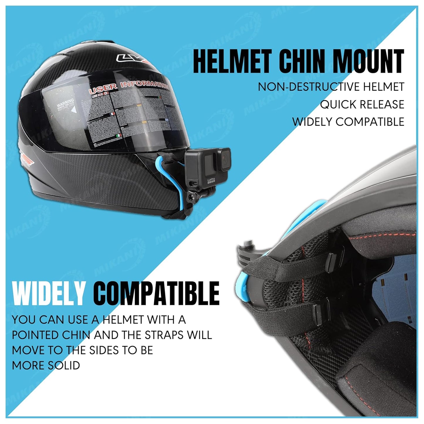 Professional Motorcycle Helmet Chin Mount Kit - Universal Helmet Strap Mount for Smartphones & Action Cameras (GoPro etc.) for Moto-Vlogging