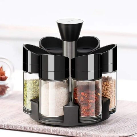 Revolving Spice Rack Spice Jar Plastic Bottles With Container Storage Rack Pepper Seasoning Sprayer Dispenser Salt Shakers