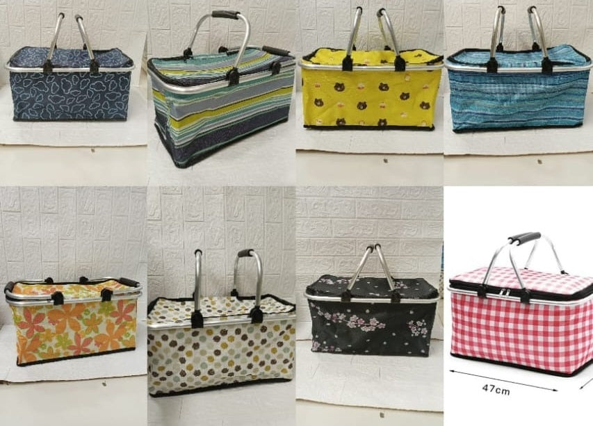 Oxford Cloth Multifunctional Picnic Grocery Fruit Folding Basket Outdoor BBQ Food Organizer Portable Camping Insulated Strong Aluminum Frame Basket - Multi