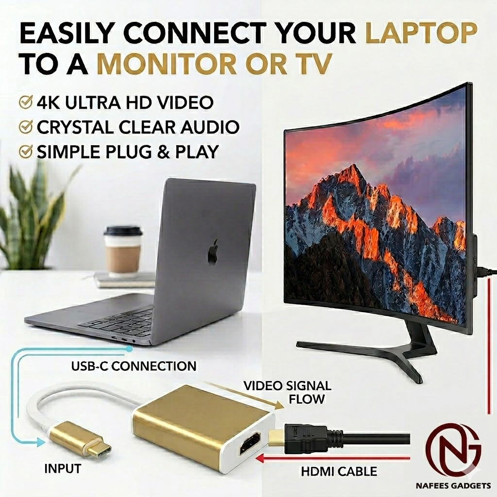 Type-C to HDMI Adapter 4K Ultra HD Converter Cable for Mobile, Laptop & MacBook
