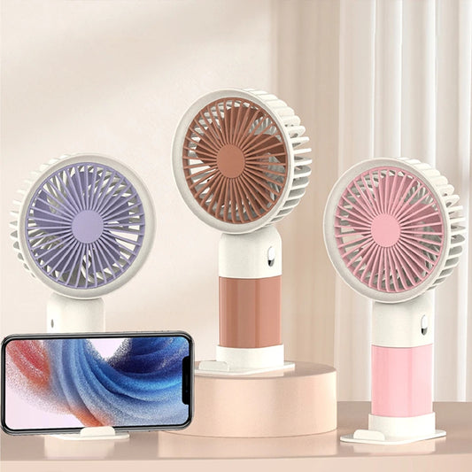 Portable Handheld Mini Fan with Phone Holder Stand – Rechargeable Desktop Fan for Office, Travel, & Home Cooling