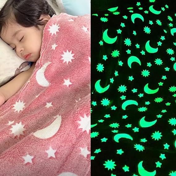 Moon & Star Design Glow in The Night AC Blanket for Kids,Baby Blanket,Radium, Bedsheet, All Season