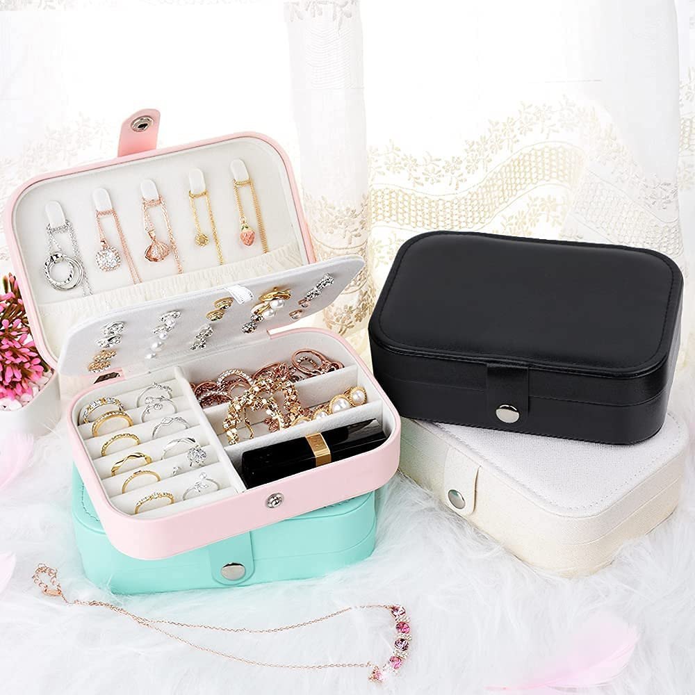 Pu Leather Jewelry Storage Organizer Box with Lock Multifunctional Used Used To Store Rings, Bracelets, Earrings, Necklaces, Synthetic Leather And Velvet, Gifts For Women
