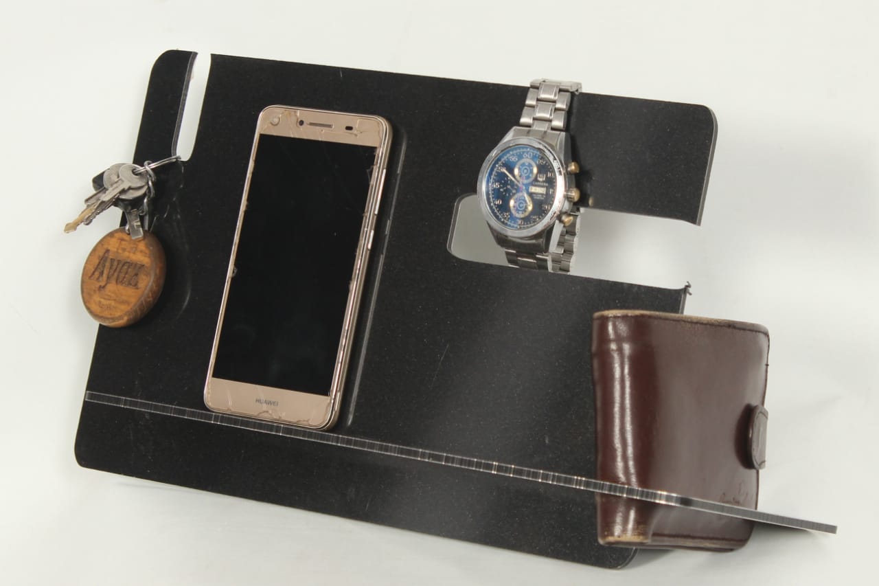 Phone Docking Station Hooks Key Holder Pen Holder Wallet Stand Watch Organizer Men Gift Husband Anniversary Birthday Nightstand Purse Father Graduation Male Travel Idea Gadgets For Table