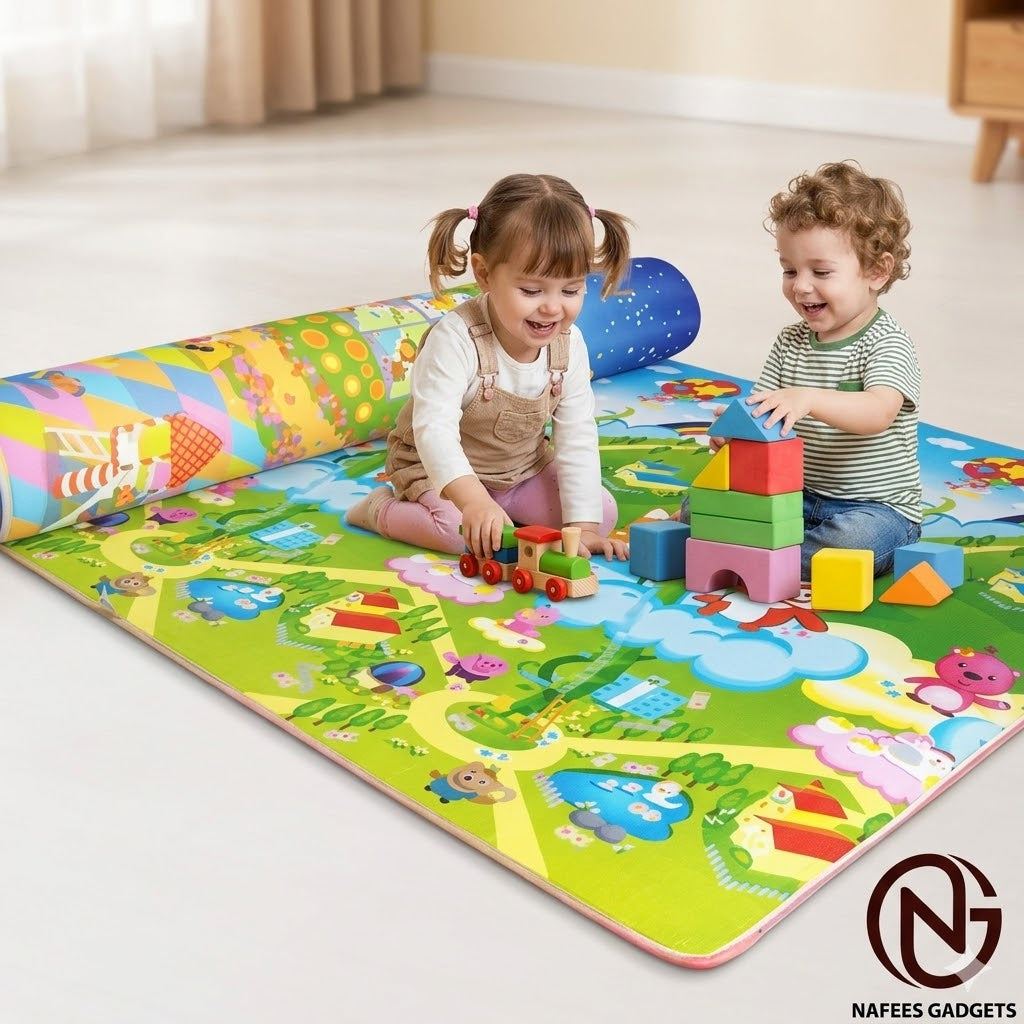 Premium Waterproof Baby Crawling Mat - Foldable & Non-Toxic Play Mat for Kids (Double Sided)