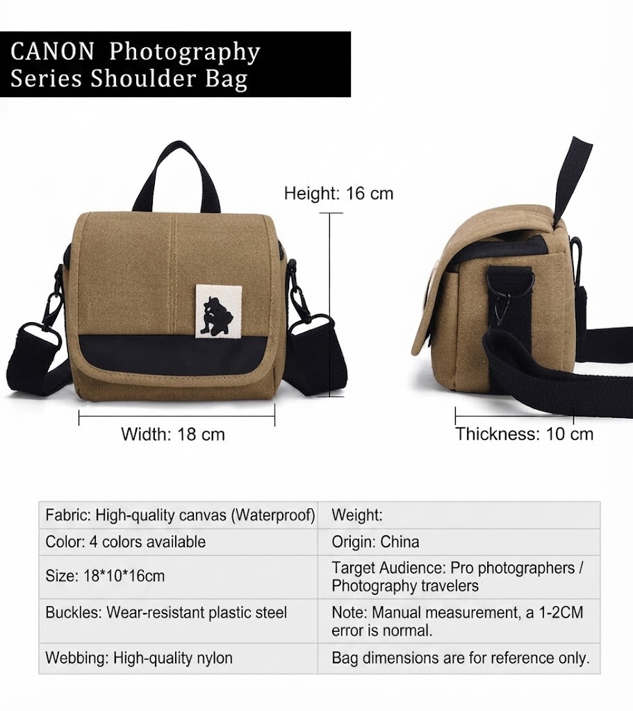 Waterproof Mini Canvas Mirrorless Camera Bag DSLR Shoulder & Crossbody Bag