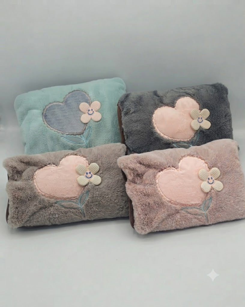 Soft Plush Heart Flower Cushion Hot Water Bottle – Decorative Mint Green Pillow for Home Decor, Kids Room & Gifts – Nafees Gadgets