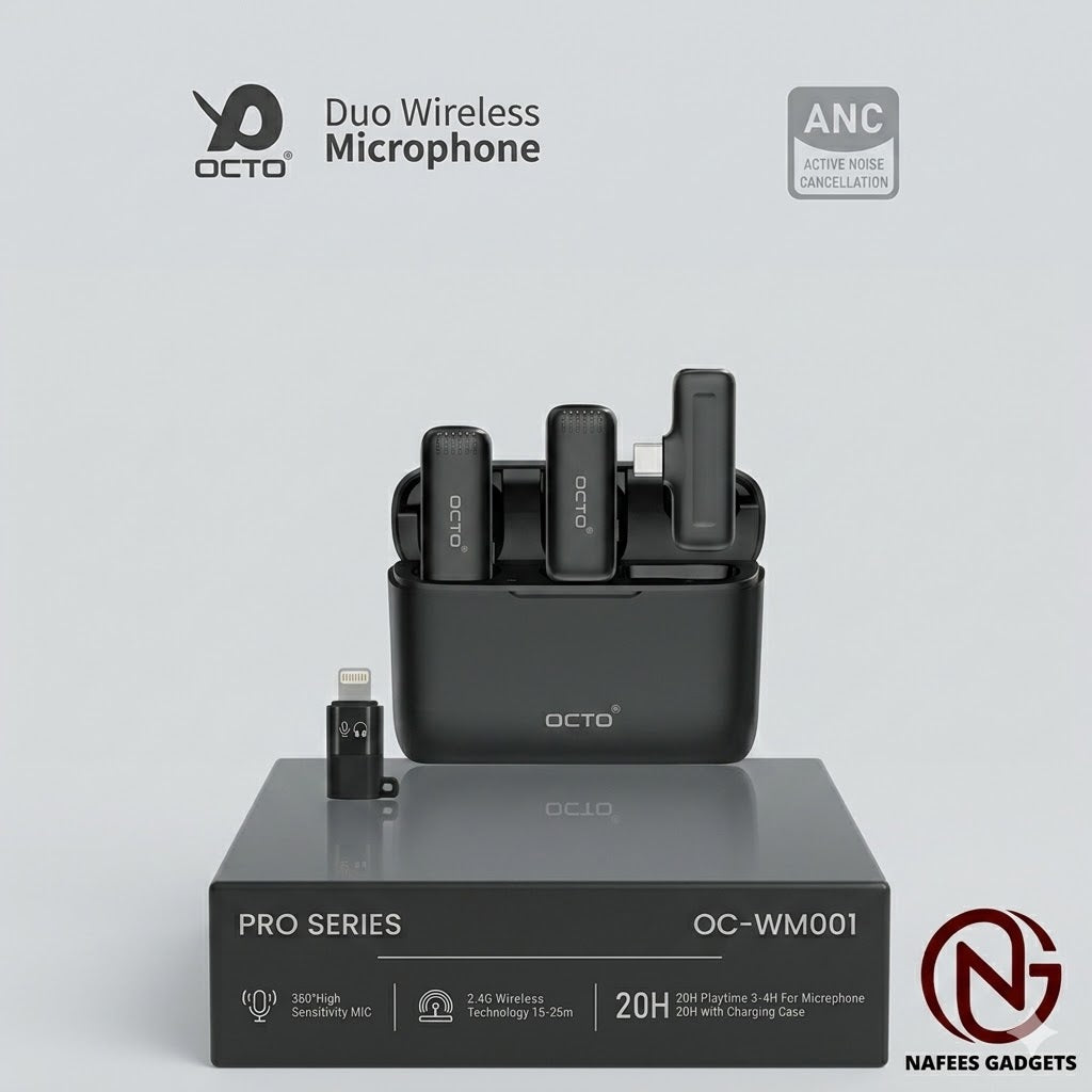 OCTO Pro Series Duo Wireless Microphone (OC-WM001) – Noise Cancellation