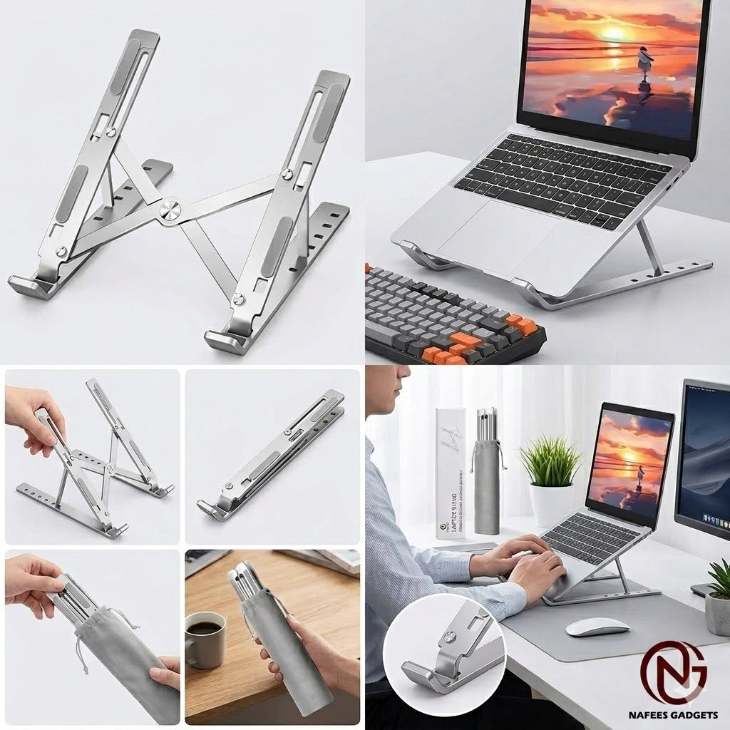 Multi-Angle Adjustable Laptop Stand - Foldable & Portable Aluminum Holder for All Laptops