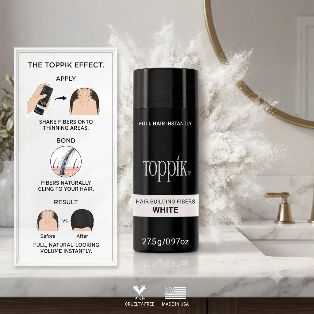 Toppik Hair Building Fibers 27.5g - Instant Hair Thickening & Volumizing Solution - White