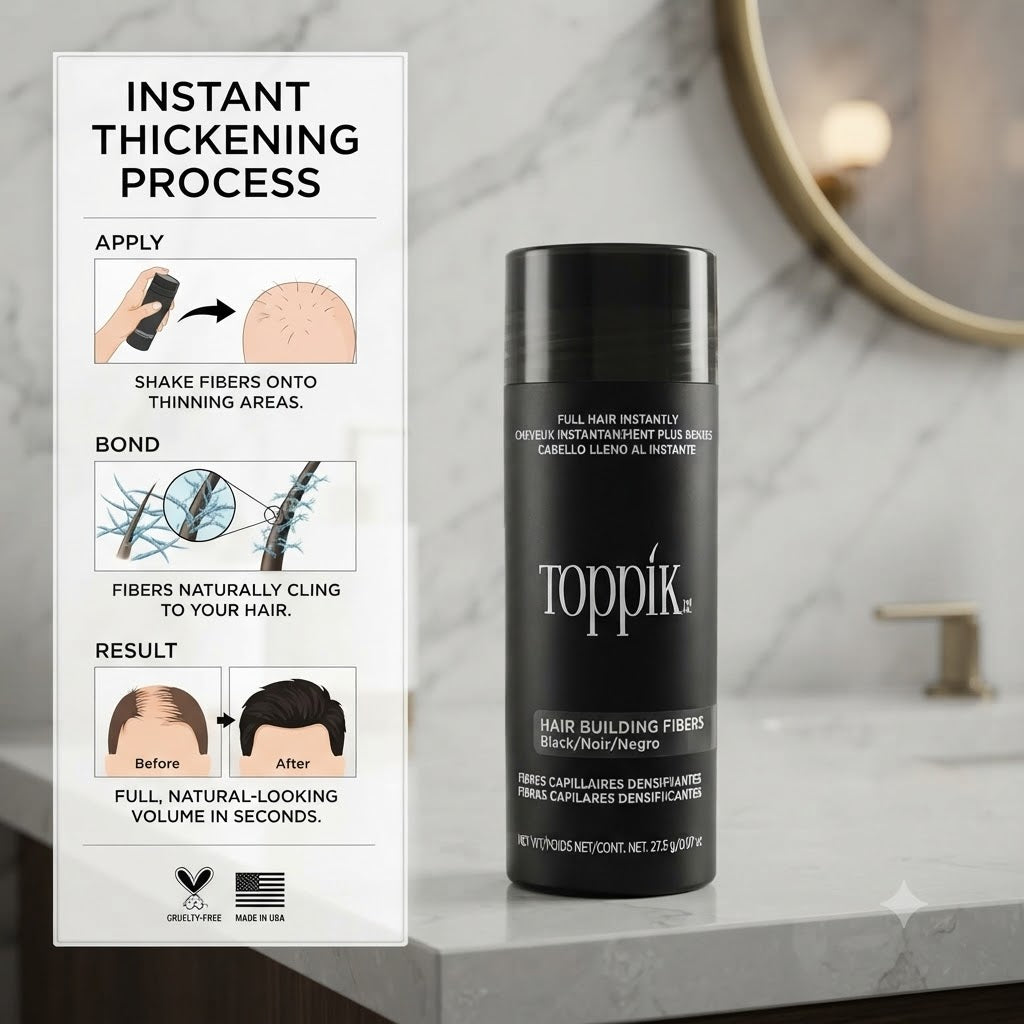 Toppik Hair Building Fibers 27.5g - Instant Hair Thickening & Volumizing Solution - Black