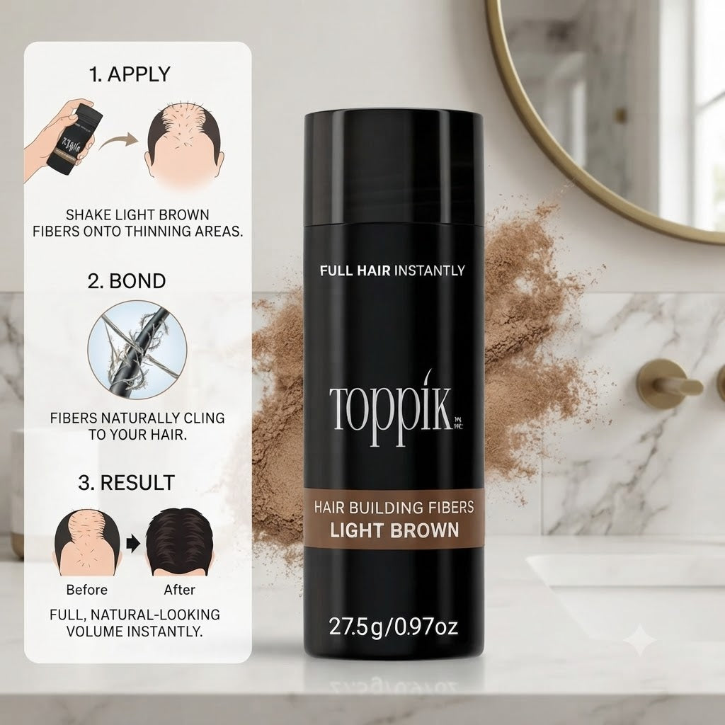 Toppik Hair Building Fibers 27.5g - Instant Hair Thickening & Volumizing Solution - Light Brown