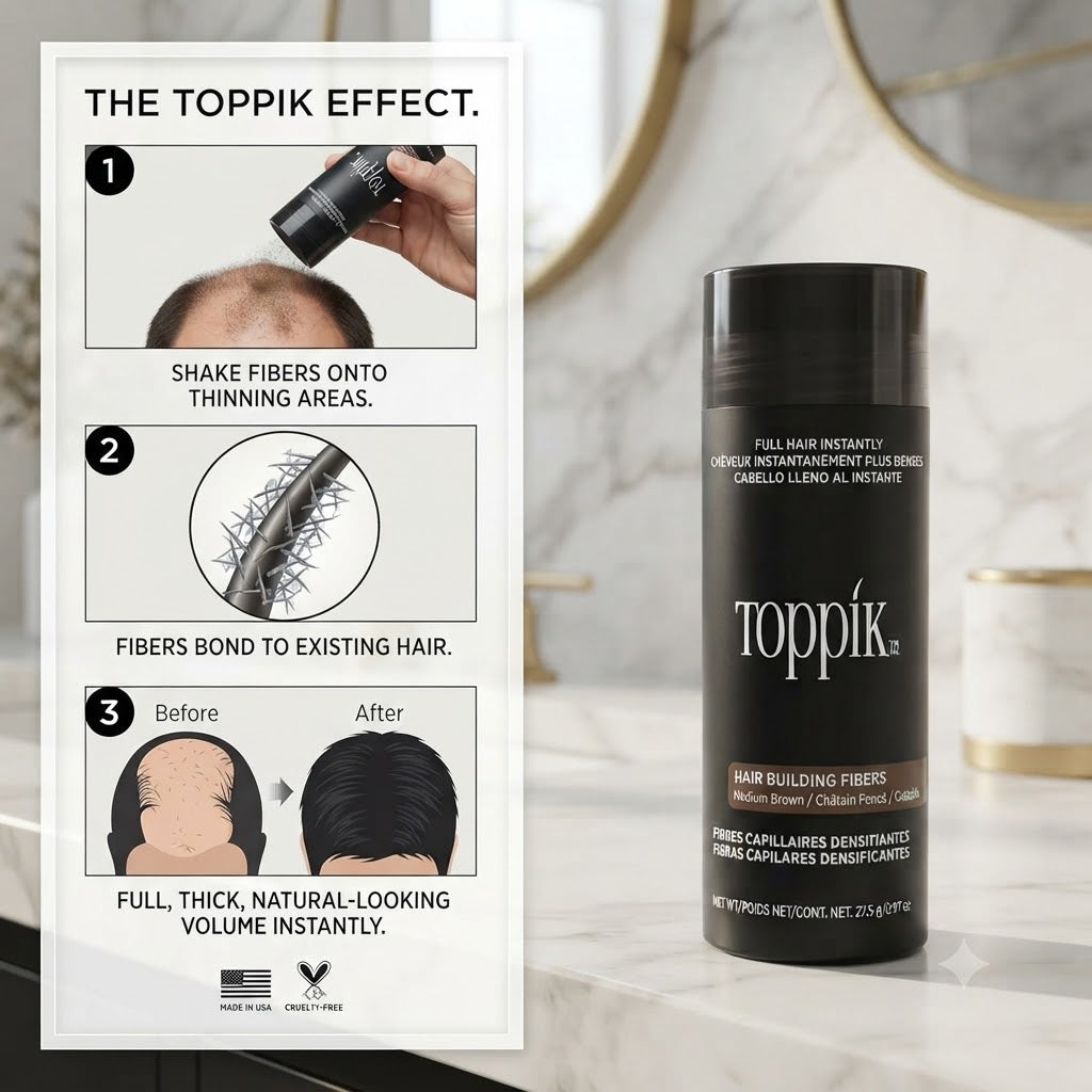 Toppik Hair Building Fibers 27.5g - Instant Hair Thickening & Volumizing Solution - Medium Brown