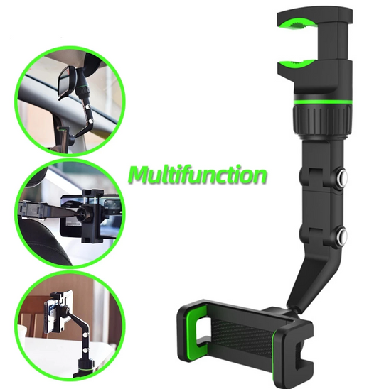 360° Rearview Mirror Phone Holder, Universal Car Phone Holder, for Car Rearview Mirror Cylindrical Mount, Phone and GPS Holder, Suitable for All 4-6.1 Inch Mobile Phones