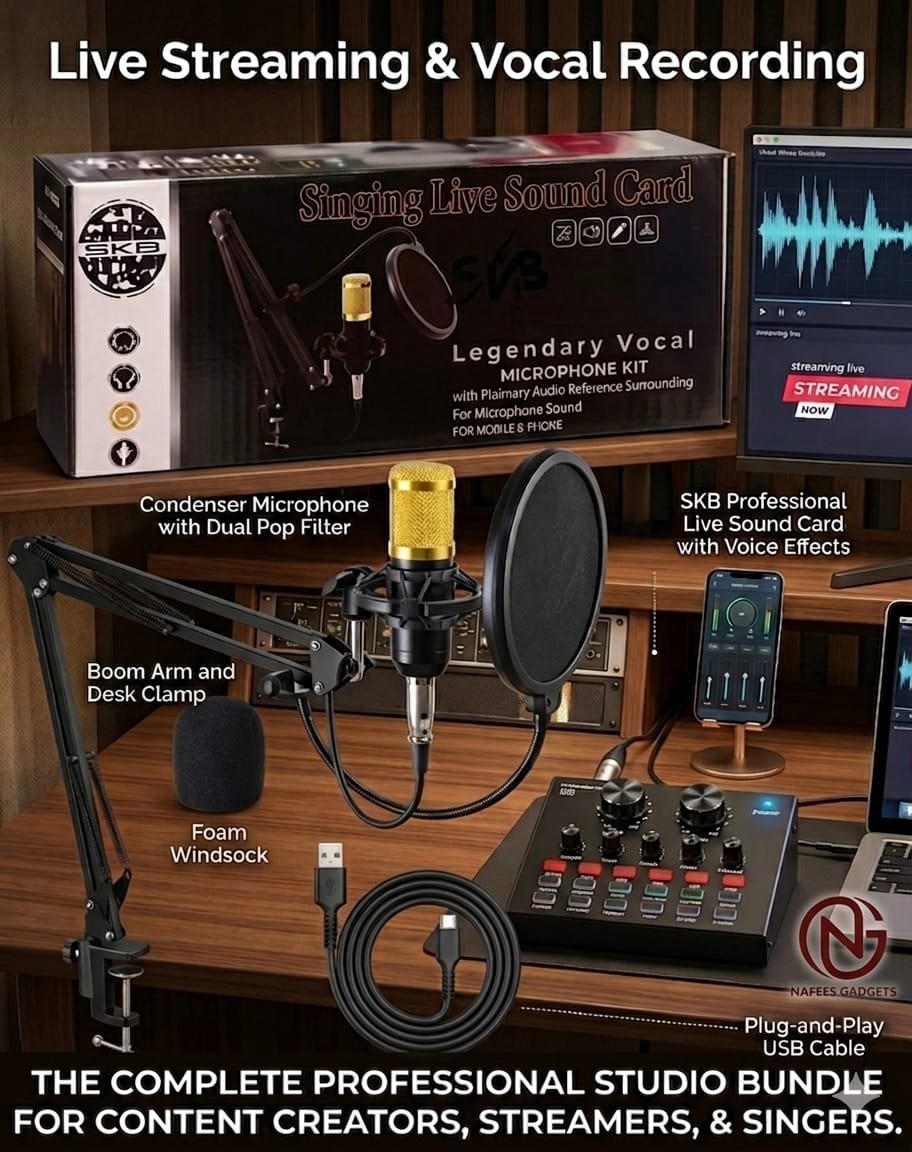 TECHSTERS BM-800 Professional Condenser Microphone Kit with V8 Live Sound Card - Complete Studio Bundle for Streaming & Recording