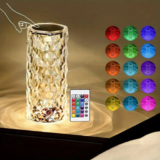 Crystal Diamond Table Lamp - Touch Control RGB Color Changing Night Light for Bedroom & Decor