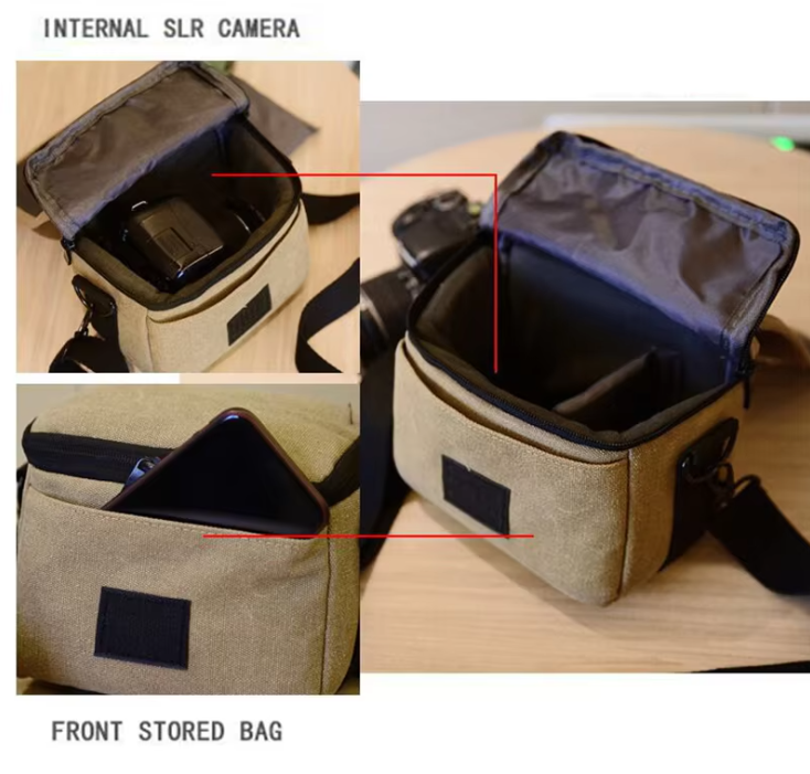 Waterproof Mini Canvas Mirrorless Camera Bag DSLR Shoulder & Crossbody Bag