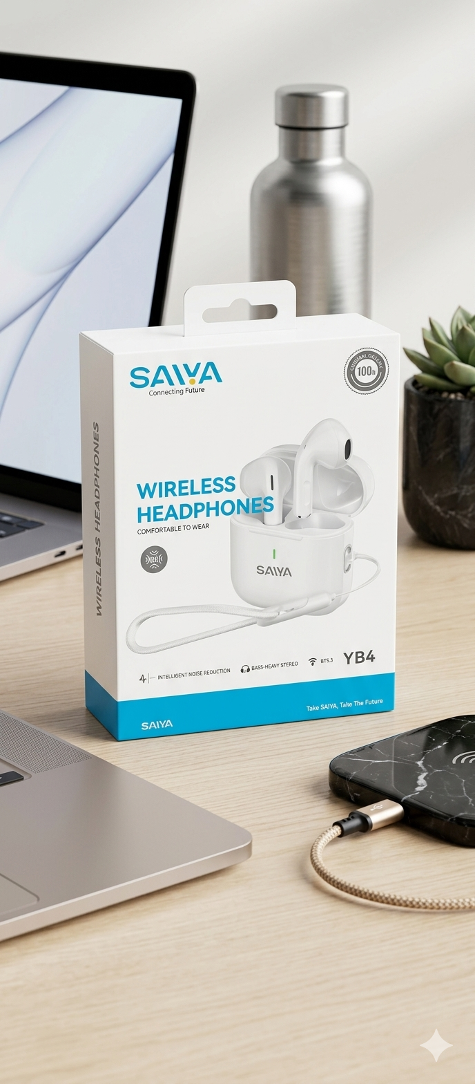Saiya YB4 Wireless Headphones - Bass-Heavy Stereo Bluetooth Earbuds