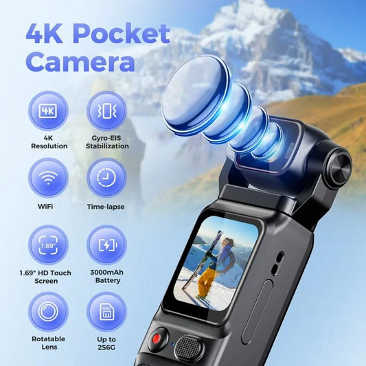 L18 4K Ultra HD Pocket Action Camera | 180° Rotatable Gimbal Lens for Vlogging