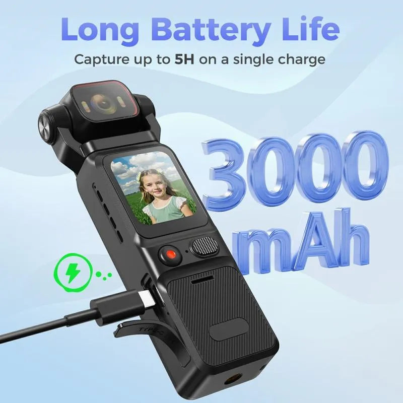 L18 4K Ultra HD Pocket Action Camera | 180° Rotatable Gimbal Lens for Vlogging