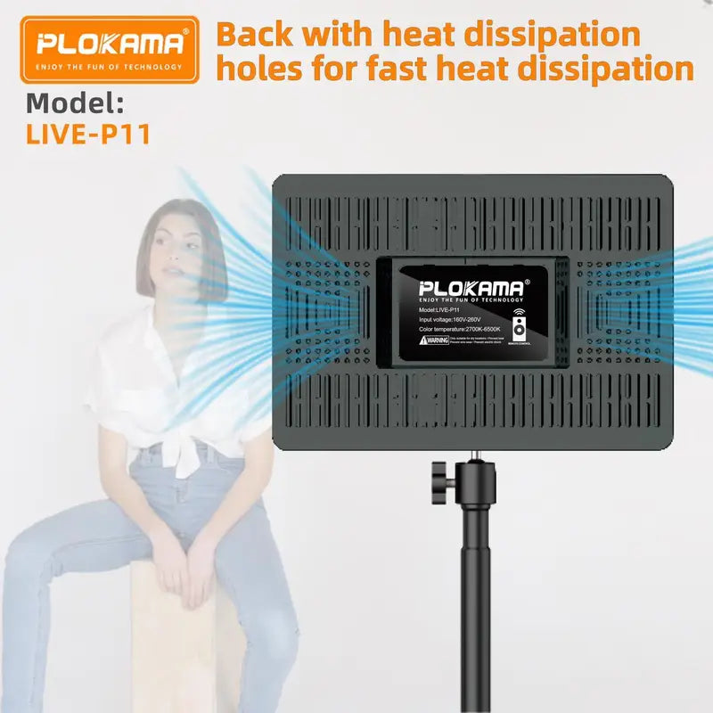 PLOKAMA Professional LED Fill Light Panel (Model: LIVE-P11) with Remote Control | Dimmable Studio Lighting for YouTube, Live Streaming, Photography & Makeup Tutorials