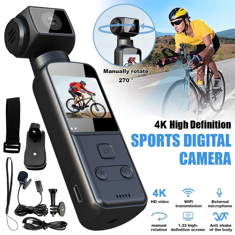 K1 Pocket 5k Hd Wifi Handheld 270° Rotatable Sports & Vlogging Action Camera