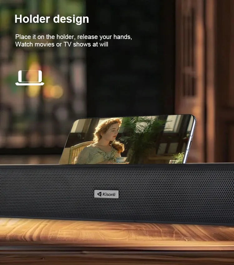 Kisonli LED-803 Wireless Soundbar - Stereo Bluetooth Speaker with Phone Holder