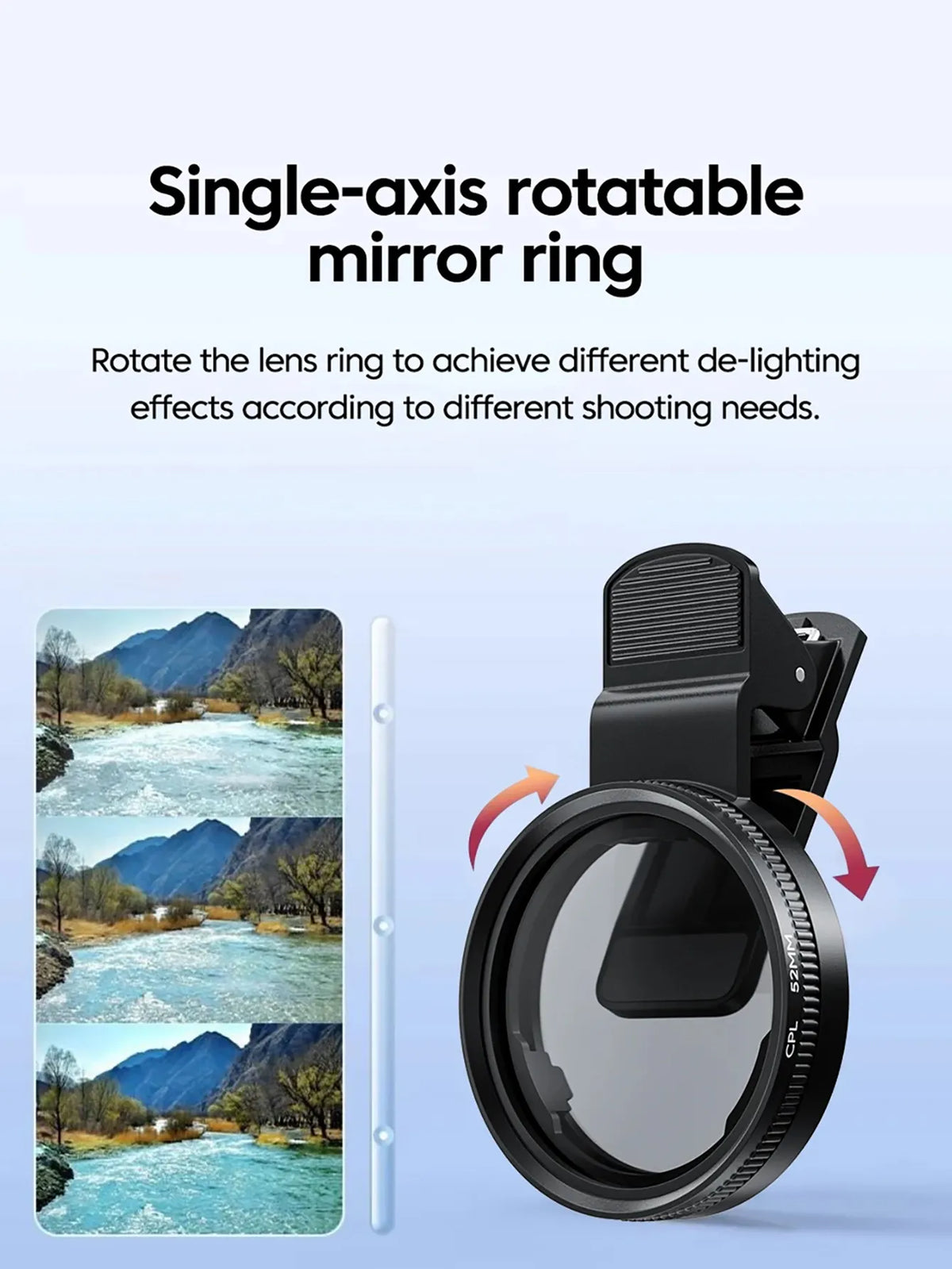 Single-Axis Rotatable Mirror Ring CPL Filter Lens for Smartphone
