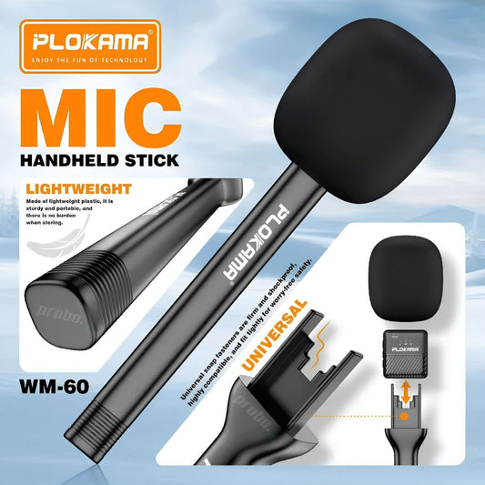 PLOKAMA Wireless Microphone Handheld Stick - Professional Interview & Vlogging Mic Handle