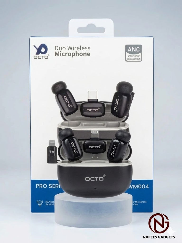 OCTO Pro Series OC-WM004 Duo Wireless Microphone – Compact Charging Case, ANC & 20H Battery (iPhone & Type-C Compatible)