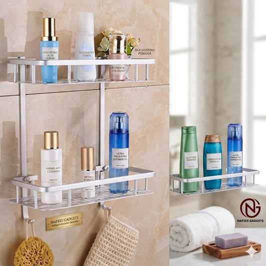 Premium 2-Layer Aluminum Bathroom Shelf – Wall Mounted Shower Caddy & Kitchen Storage Rack – Rust-Proof Organizer