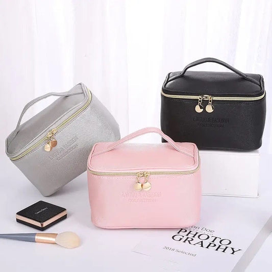 Pack of 3 Female Multifunction Women Cosmetic Bag leather Texture Makeup Pouch Cute Makeup Bag ravel Toiletry Storage Organize Handbag Waterproof Female Makeup Case PU Leather Zipper Make Up Bag Soft Leather Makeup Bag