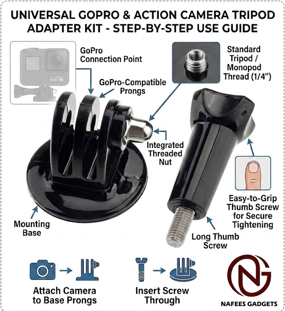 GoPro Tripod Mount Adapter with Long Screw - Action Camera Accessories