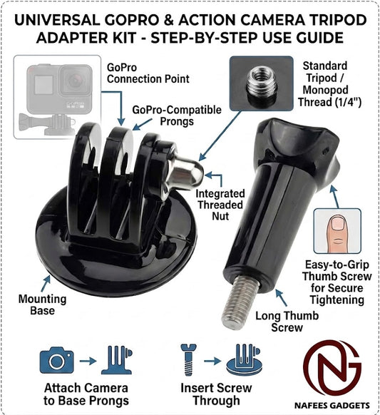 GoPro Tripod Mount Adapter with Long Screw - Action Camera Accessories