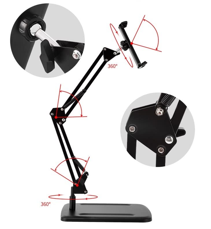 Professional Adjustable Desktop Overhead Phone Stand with Heavy Base | 360° Rotatable Articulating Cantilever Arm for Live Streaming, Video Recording & Overhead Shots