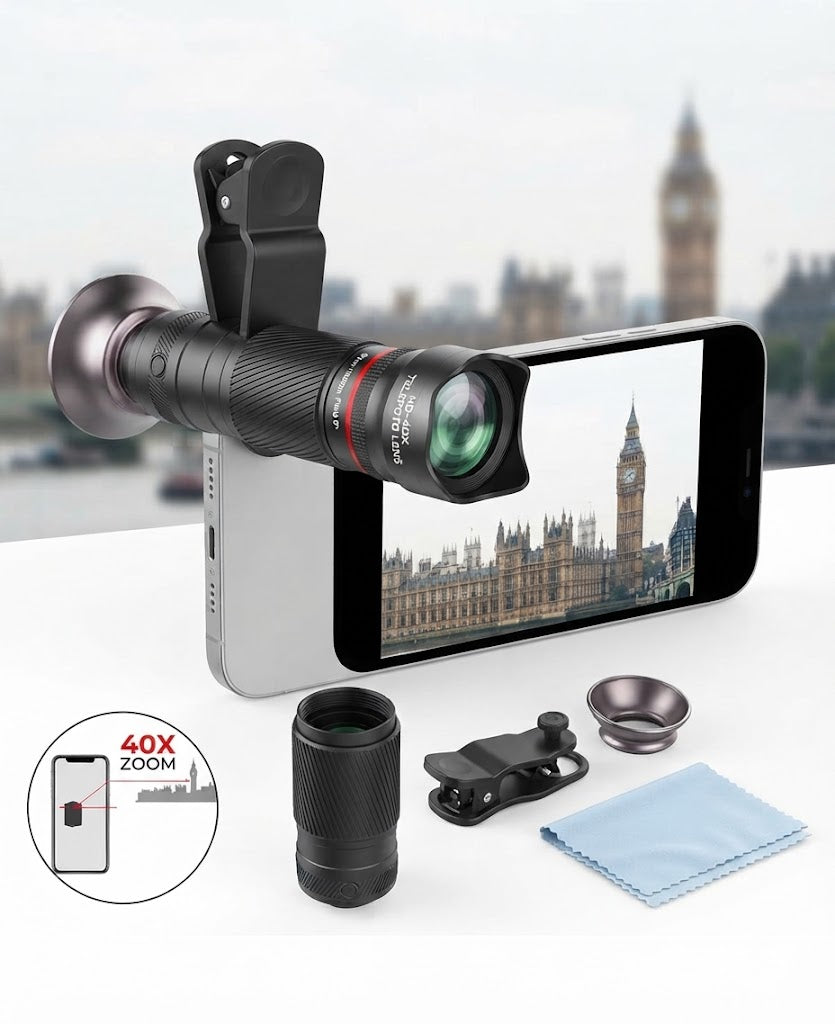 HD 40X Telephoto Mobile Phone Lens - Long Range Zoom Camera Lens with Clip for Smartphone