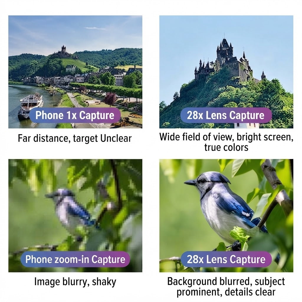 28X HD Telephoto Phone Camera Zoom Lens Kit with Universal Clip and Eyecup - Long Range Zoom for Smartphone Photography and Wildlife Vlogging